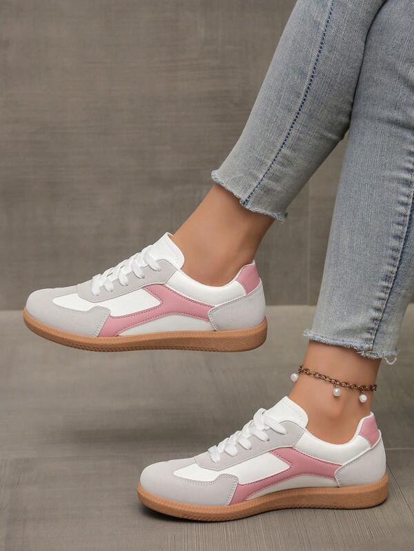 Retro Color Block Casual Vulcanized Shoes For Women, Spring New Lightweight Comfortable Sneakers