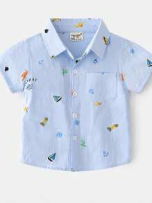 Camisa casual de manga corta con estampado de dibujos animados para niños pequeños, nueva llegada de verano