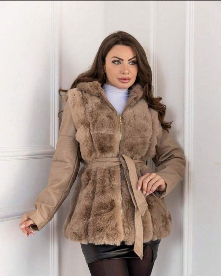 2025 Lined Leather Coat - Beige - View 1