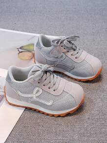 Spring New Children Sports Shoes, Big Kids Casual Mesh Sneakers, Breathable Lace-Up Low-Top Running Shoes, Versatile For Boys And Girls, Comfortable Campus School Shoes