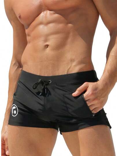 Bañadores/pantalones cortos de playa para hombres de talla grande con bolsillo con cremallera y pierna cuadrada sexy