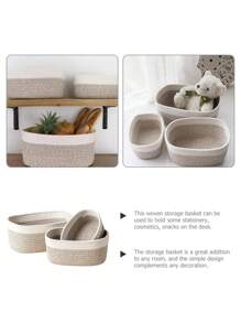 1pc Oval Storage Basket, Rope Woven Basket, Home White And Mixed Color Handmade Basket, Kitchen, Bathroom, Miscellaneous Items, Snack Basket, Home Organization And Storage Supplies For Kitchen Bathroom Bedroom Living Room Dorm Office Desk, Home Decor