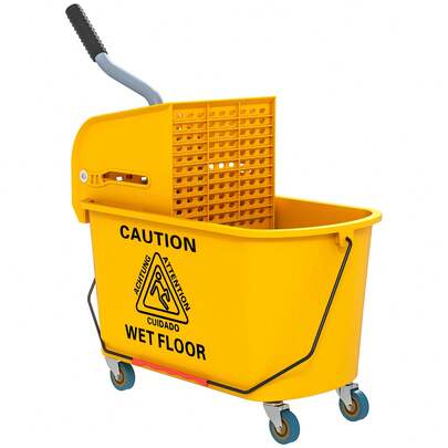 HOMCOM Mop Bucket With Wringer Set On Wheels For Floor Cleaning, 20 Litre Side Press Wringer With Handle And Mop, Yellow