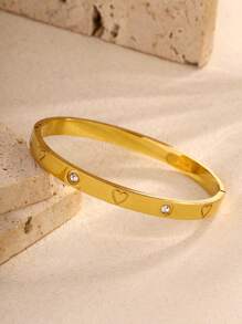 1 PIEZA Brazalete de acero inoxidable dorado con piedras artificiales para mujeres, no se mancha, ovalado, chapado en oro de 18 quilates, con flores de circonita cúbica artificial, regalo de joyería diseñador para adolescentes