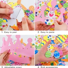 Easter Day DIY Bunny & Egg Foam Crown Stickers - Self-Adhesive, Colorful Party Hats For Youngsters Crafts