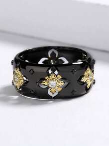 1pc Goth Cross-Shaped Zirconia Black & Golden Jewelry Ring, Elegant Party Jewelry