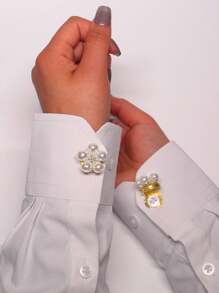 غطاء أزرار مزيف من اللؤلؤ الأنيق 2 قطعة/مجموعة، غطاء أزرار قميص، أزرار قابلة للتثبيت، أغطية أزرار كريستالية عصرية، مناسبة لتزيين البدلات والفساتين الزفاف