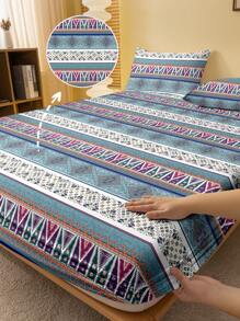 1 pièce Drap-housse imprimé de motif bohème lavé, Housse de couette imprimée pour chambre à coucher, Protège-matelas, Protège-matelas, Housse anti-poussière, Ensemble de literie (taie d'oreiller non incluse)