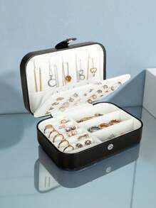 1pc Portable Travel Jewelry Storage Box, Waterproof PU Jewelry Organizer Box, Large Capacity Jewelry Display Case For Earrings, Necklaces, Rings, Watches, Bracelets, Lipsticks, Suitable For Travel, Holiday, Beach, Gift For Couple, Wife, Girlfriend, Mother, Birthday, Valentine's Day, Christmas For Women Storage Organizer Travel Essentials Back To School Dormitory Storage