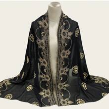 1 Pc Women's Lightweight Breathable Embroidered Scarf, Fashionable Elegant Versatile Headscarf/Shawl With Fine Embroidery Details, Suitable For Outings, Festivals, Vacations, Keeping Warm, Sun Protection, Decoration