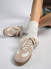 Women's Retro Casual Sport Running Shoes, Flat Bottom Sneakers, White Shoes, Vulcanized Soles, Comfortable And Fashionable, Pink