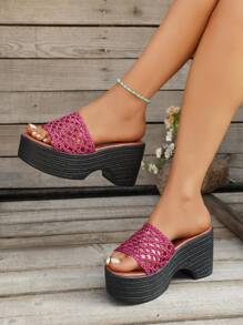 Sandales compensées à plateforme pour femmes, talons hauts de 9 cm, mules imperméables, tressage mode, convenant pour l'été