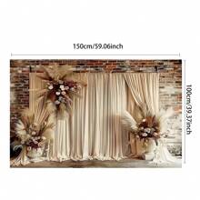 Boho Chic Brown Curtain With Light Reed & White Flowers - High-Quality Polyester Photography Backdrop, Washable & Ironable Party Banner For Vibrant Decor Gifts Birthday Graduation Birthday Decorations Party Decorations Bachelorette Wedding