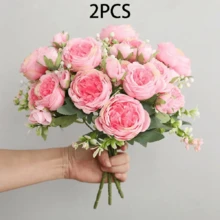 Artificial Peony Silk Flowers, 2 Bunches Fake Floral Arrangement For Bohemian Farmhouse Decor, Wedding And Engagement Table Centerpieces, Four Seasons Home Decor For All Room Types - No Vase Gifts Birthday Graduation