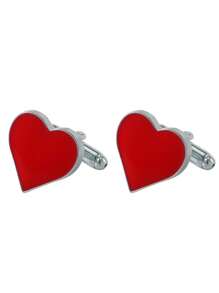 1 Pair Heart-Shaped Resin Cufflinks, Red, For Wedding Party & Formal Occasions