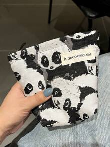 1 pieza Bolsa de maquillaje con estampado de panda, estuche de lona para cosméticos, bolsa de artículos de aseo, organizador de viaje, bolso de mano, bolsa de ropa interior