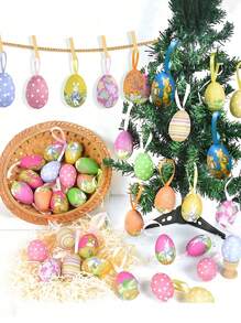 12 Stücke Oster-Hänge-Eier, bunte Oster-Hänge-Ei-Anhänger, Schaumstoff-Hasen-Malerei-Eier, Oster-Party-Deko für Zuhause, Oster-Baum-Ornamente (Zufälliger Stil und Farbe)