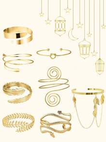 臂袖上臂带袖口手镯女士金色或银色可调节臂带