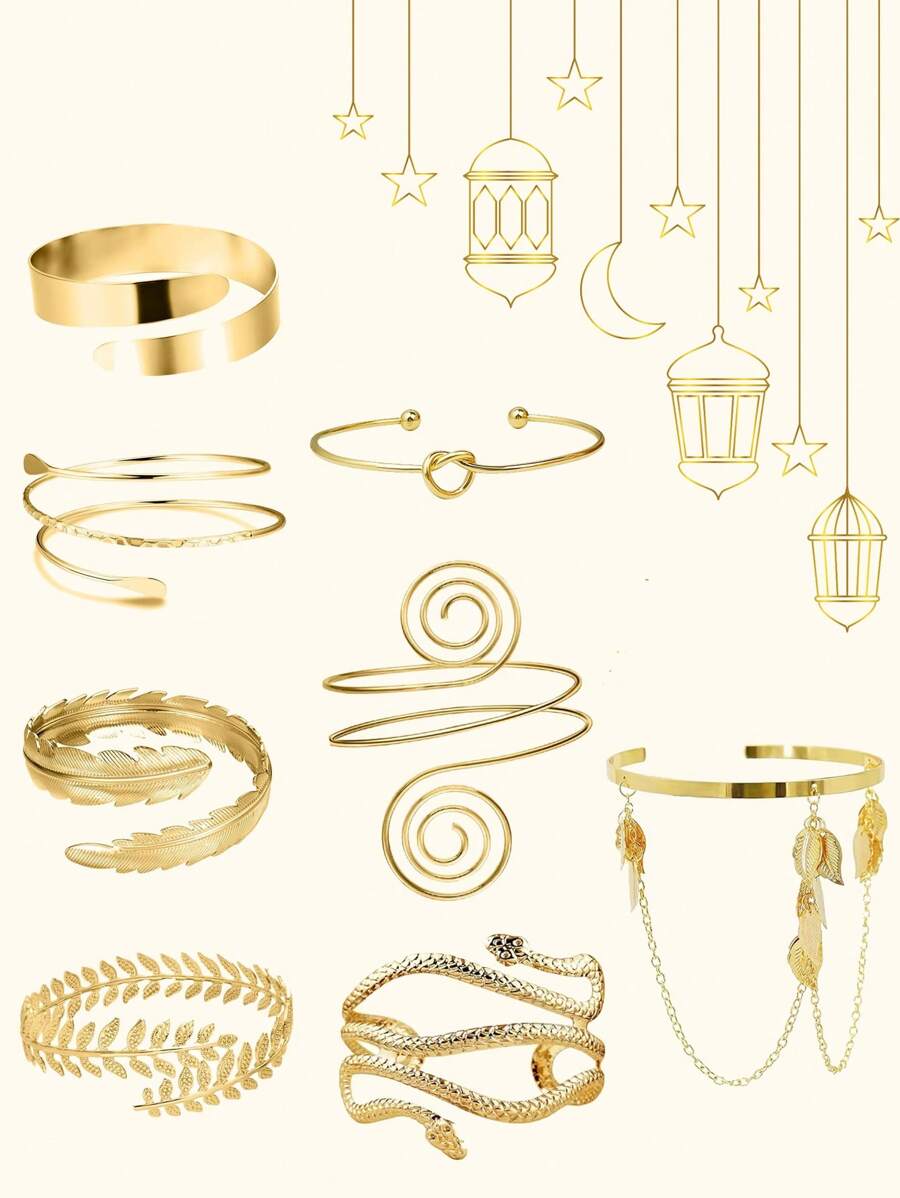 臂袖上臂带袖口手镯女士金色或银色可调节臂带