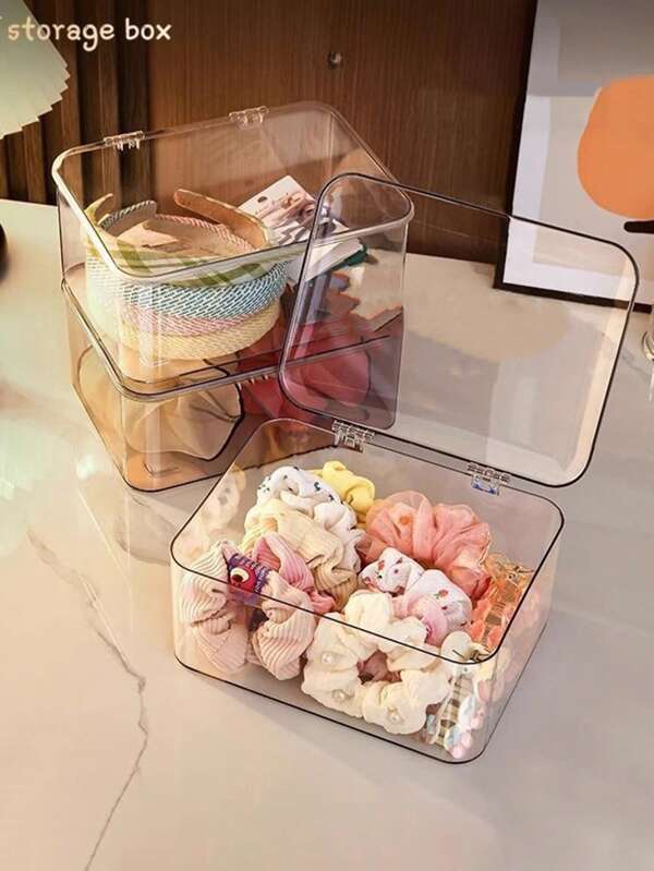 1 pièce/2 pièces Boîte de rangement pour bijoux, boîte transparente anti-poussière à rabat, convient pour les pinces à cheveux, bandeau, élastiques. Organisateur de bureau empilable pour tiroirs, coiffeuse, salle de bain. Cadeau pour copine. Soleil, voyage, cool