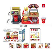 1 套逼真的 ABS 塑料咖啡机、汉堡、薯条、披萨和甜点订购机玩具，带灯光和声音、一键式饮水机、厨房和快餐店收银员角色扮演玩具