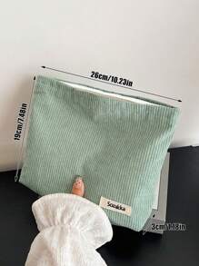 1 pieza Bolsa de maquillaje de pana (sin colgante de pollo), bolsa de aseo de viaje, estuche de lápices, bolsa de almacenamiento, estilo minimalista, textura suave, tela duradera, uso versátil, de vuelta a la escuela, mujeres, estudiantes, maestros, con estilo, práctico, portátil, ligero, funcional, regalo para ella, regalo de graduación, regalo de cumpleaños, para vacaciones en la playa, colección de baño, colección de dormitorio, gran capacidad.