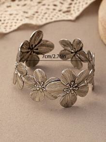1 件复古波西米亚风格纹理花卉开口时尚手链