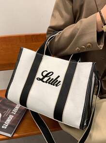 Customized Embroidered Fashion Canvas Large Capacity Handbag, Personalized Women's Commuter Shoulder Messenger Bag, Two-Way Usage, Customizable Letter Gift For Self-Use - Multicolor - View 14