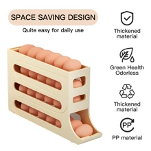 Auto-Rolling Egg Dispenser 4-Tier - Space-Saving Fridge Organizer With Gravity Design - Beige - View 4