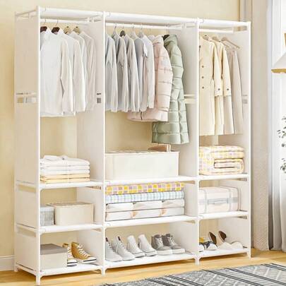 1pc Portable Wardrobe Closet, Multi-Functional Fashion Wardrobe, Dust-Proof, Free-Standing Display, Floor-Standing Assembly Storage Rack, Bedroom Living Room Home, Holiday Gift, Christmas Gift, Children Gift
