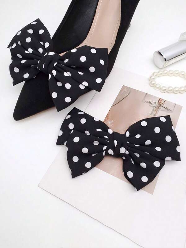 1 Pair Black Fabric Polka Dot Bow Flower Decor, New DIY Suitable For Clothing & Headpiece Accessories