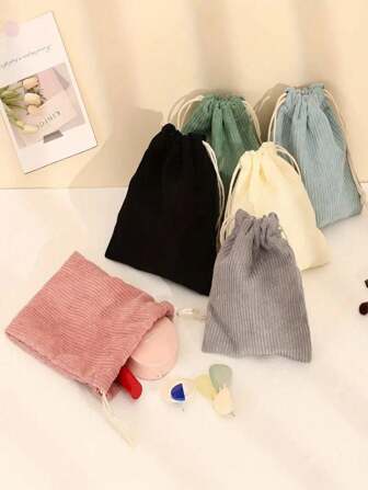 1pc Mini Drawstring Storage Bag, Fashion Corduroy Makeup Bag, Cosmetics Storage Pouch, Small Coin Purse, Jewelry Organizer, Party Favor Supplies, Gift Packaging Supplies, Travel Supplies