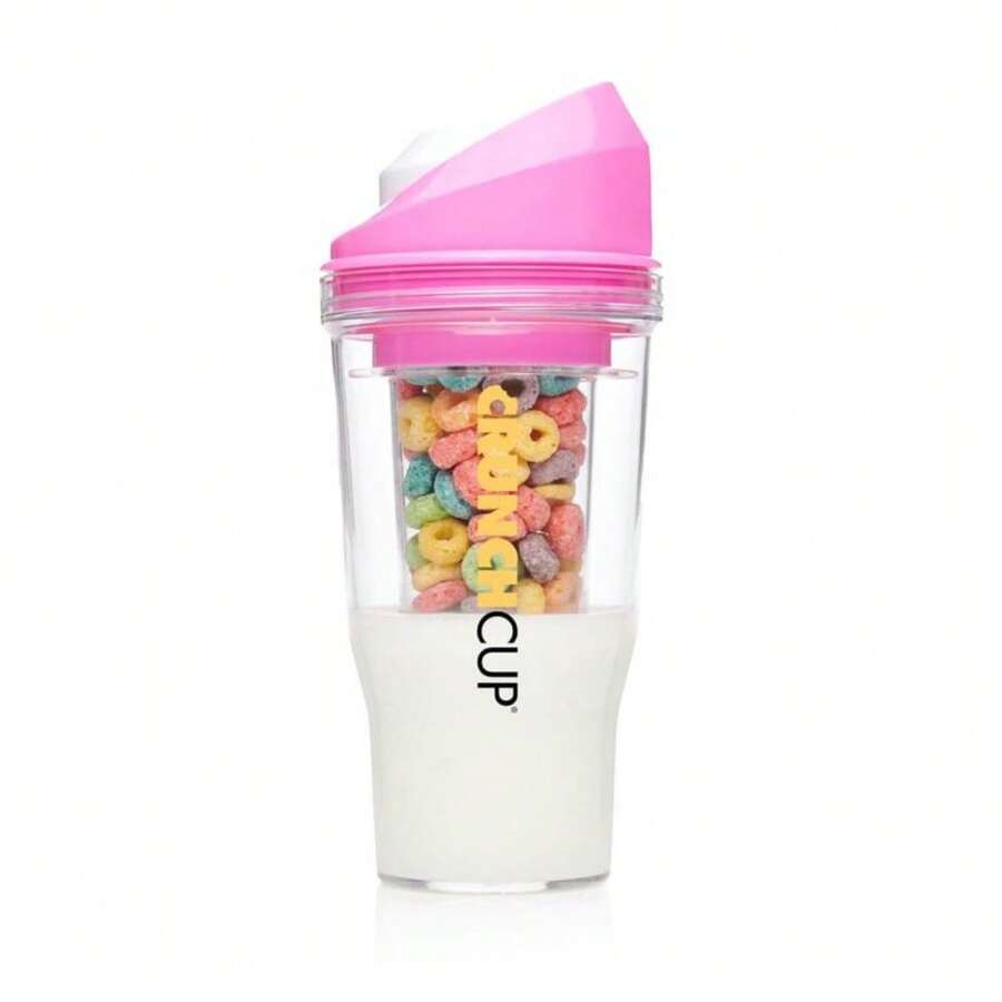 Portable Plastic Cereal Cup For Breakfast On The Go, To Go Cereal And Milk Container, No Spoon Or Bowl Required - Hồng - Xem 1