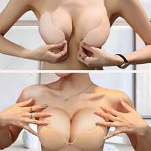 1 Pair Invisible Lift Bra Pasties For Women - Strapless & Self-Adhesive, Push-Up Wedding Dress Enhancer, Smooth Beige Silicone Nipple Covers, Hand Washable, Perfect For Formal Events & Photography