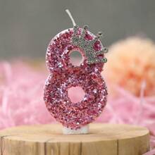 1 Stück Kerzen in Krone-Thema mit pinkem Glitzer in den Zahlen 0-9 für Geburtstagskuchen Dekoration, stimmungsvolle Geburtstags-Backdekoration zum Einstecken, geeignet für Mädchen, Göttinnen, Prinzessinnen, Frauenpartys, Geburtstage, Hochzeitsjubiläen