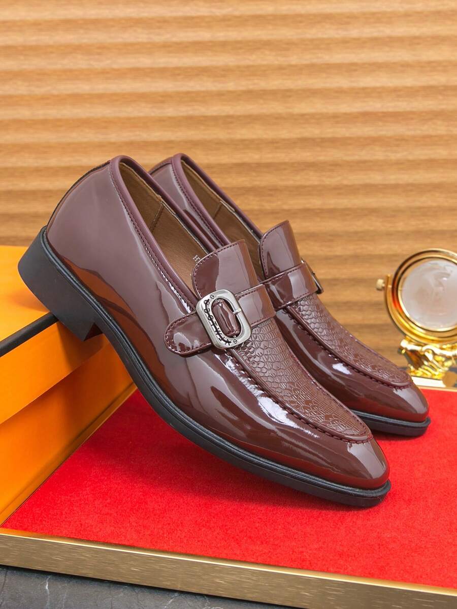 Men's Pointed Toe British Style Leather Dress Shoes, For Commuting - Red - View 1