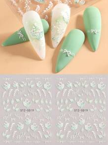 FULL BEAUTY 5D Zwart Wit Bloem Blad Nail Art Stickers 5D Geëmbosseerde Zelfklevende Acryl Decals, Kant Vlinder 3D Bloemen Bloeiende Lente Nail Art Decals DIY Zelfklevende Nail Art Decoraties Manicure