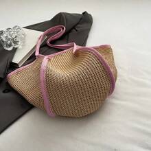 Versatile Woven Straw Shoulder Bag For Women, Large Capacity, Leisure Fashion, Beach Bag, Knitted Designer Bag, Summer