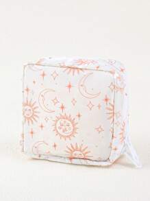 1 pièce Pochette multifonctionnelle avec design soleil et lune, porte-monnaie minimaliste de couleur unie, sac de maquillage, porte-serviette hygiénique, pratique pour l'école, le travail, les voyages