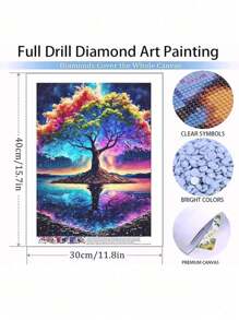 Kit de pintura de diamantes de perforación completa con números para escena, imagen de árbol con reflexión de color, apropiado para decoración de pared del hogar
