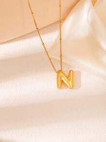 1 pièce Collier pendentif à lettre initiale de ballon à bulles en acier inoxydable plaqué or épais pour femmes et hommes, bijoux de mode personnalisés