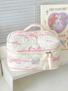 1 Pc Korean Style Pink Bowknot Makeup Bag Travel Large Cosmetic Storage Bag Portable Washing Bag