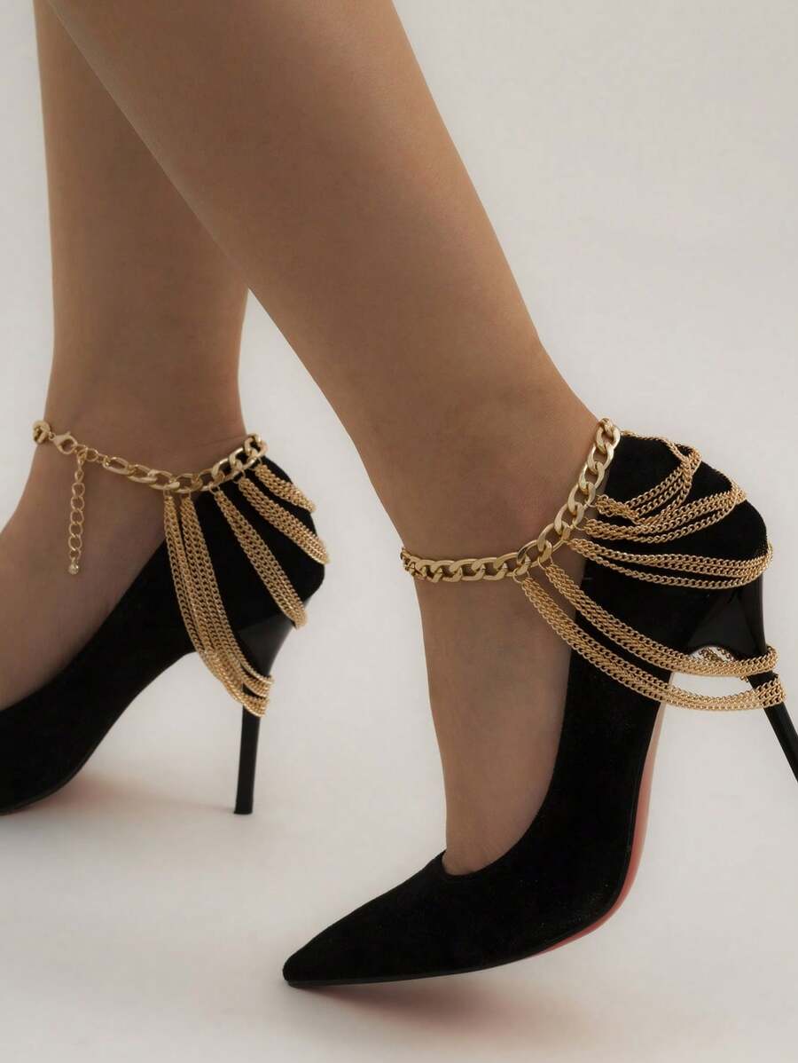 1 szt. Wielokolorowa bransoletka na kostkę w stylu hip-hopowym dla kobiet, przesadna geometryczna bransoletka na kostkę z metalowym łańcuszkiem, jednolity kolor ze stopu cynku, seksowny design