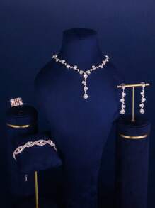 4 Stücke/Set elegantes Kristallschmuckset mit Strass - Ohrringe und Halsketten, Armbänder, Ringe - geeignet für den täglichen Gebrauch von Frauen, Hochzeiten, Partys usw.