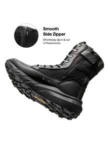 Men's Breathable Tactical Military Work Boots Side Zipper Leather Lightweight Hiking Motorcycle Combat Boots 8 Inches Recon