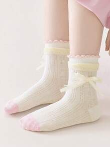 5 pares de calcetines para niños con diseños de corazón, moño y animales lindos, uso elegante y casual diario, calcetines de media caña suaves y cómodos de malla