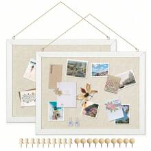 2-Pack 16''X 12'' Cork Board For Walls Wood Framed Bulletin Boa , Small Pin Board For Home Kitchen Office D Rative Hanging 20 Pushpins