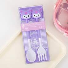 Sanrio 2 stuks/set Sanrio-serie Cartoon draagbare bestekset, inclusief vork en lepel in schattige KT-kat, Kuromi, My Melody-ontwerpen