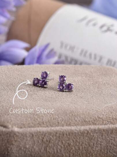 ITSMOS Kolczyki z kryształu ametystu ze srebra próby 925, minimalistyczna, delikatna biżuteria na co dzień, układanie kolczyków z kamieniem szlachetnym dla kobiet