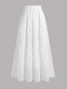 女士白色刺绣镂空高腰半身裙，优雅修身，优雅大方 - 白色 - 查看 1